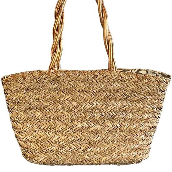 NWT Sun & Sand Natural Fiber Straw Woven Beach Tote Bag Pristine Quiet Luxury - Picture 2 of 9